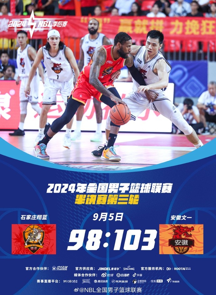 NBL半決賽G3：安徽文一客場險(xiǎn)勝石家莊翔藍(lán) 總比分3-0躋身總決賽